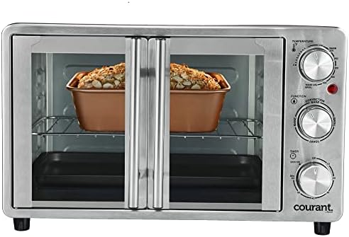 Courant French Door Convection Toaster Oven & Broiler, Bake Broil Toast Oven, Fits 9x13’’ Aluminum Baking Pan, 6-Slices, 10’’ Pizza, Convection Oven - Stainless Steel