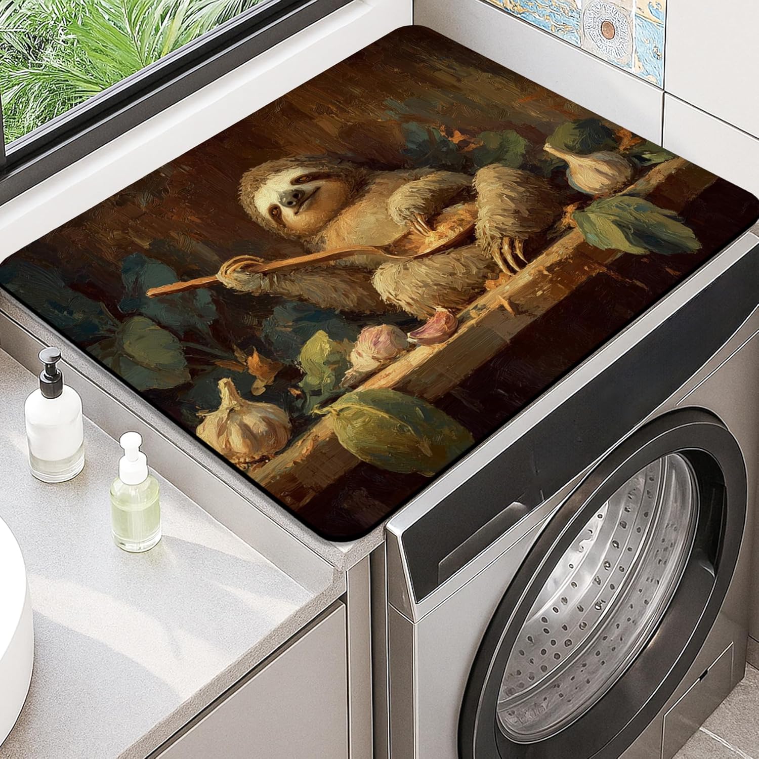 Fanciful Washer Dryer Top Protector Mat, Playful Animal Design Laundry Machine Covers, Charming Fabric Anti-slip Waterproof Washer And Dryer Mats for Home 20x24 Inch