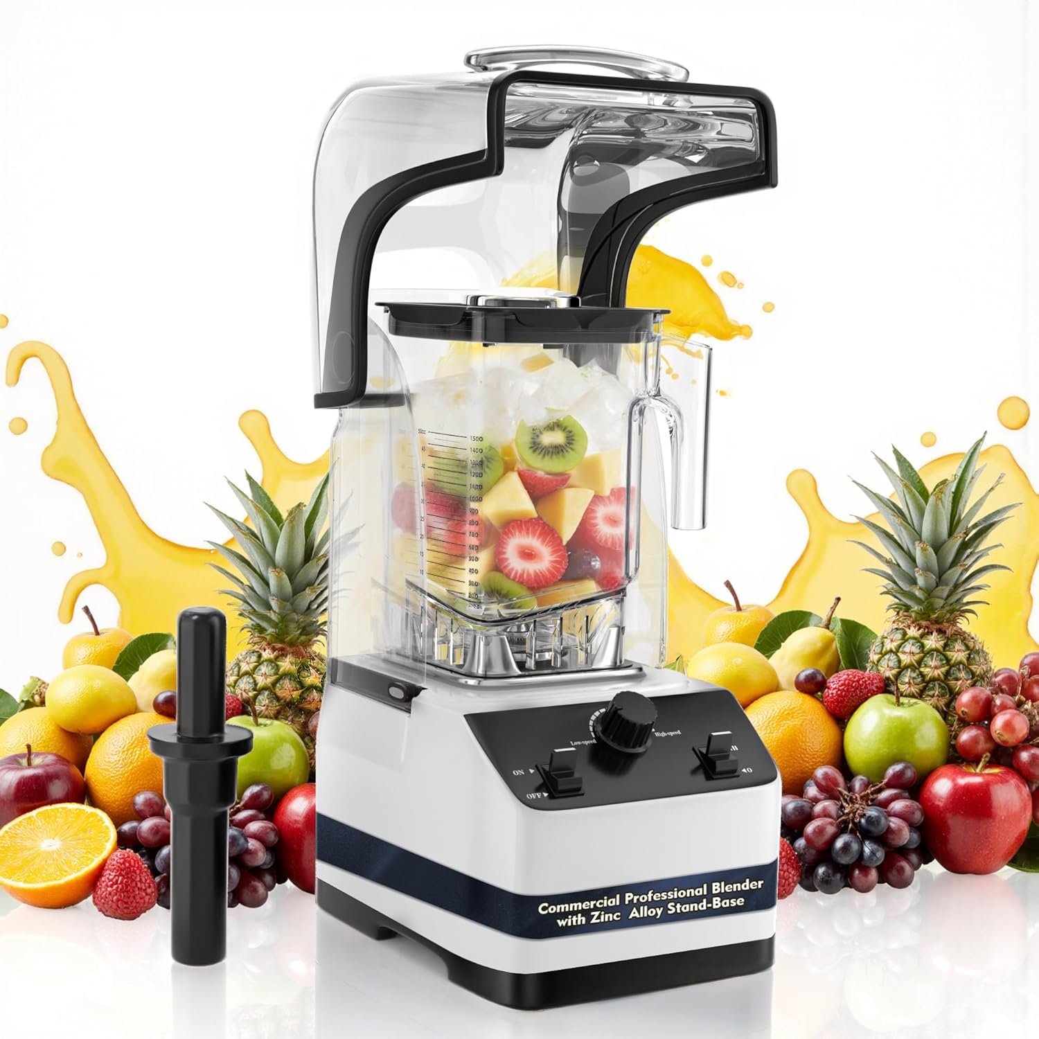 Commercial Blender for Smoothies, Professional Blender, High Speed Quiet Countertop Blenders with Sound Enclosure, 70 Oz Pitcher, Self-Cleaning (WHITE)