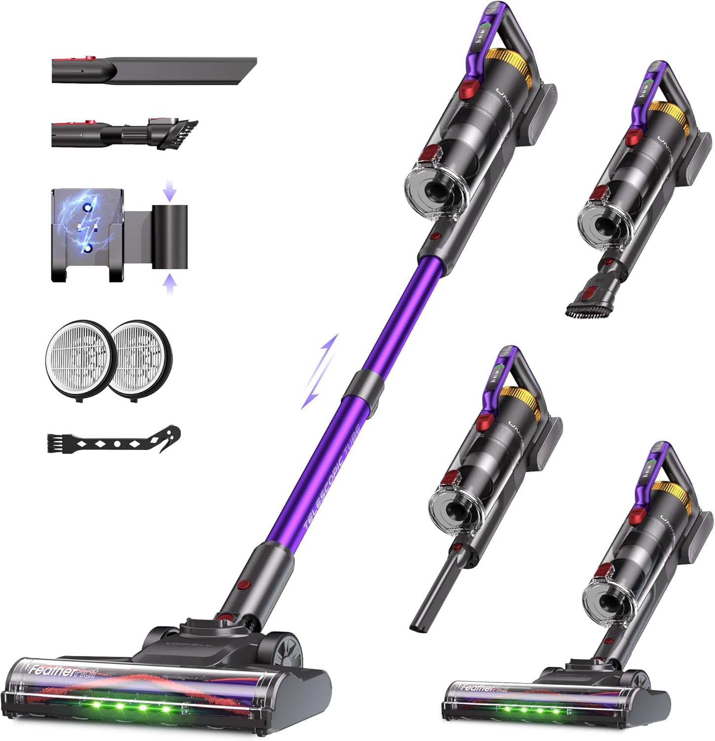 UNINELL HOME UV2 Cordless Vacuum Cleaner, 48000Pa/550W Vacuum Cleaners for Home, Lightweight Stick Vacuum with 65Mins Runtime, Self-Standing&Wall Mount Charging, Tangle-Resistant Vacuum for Pet Hair