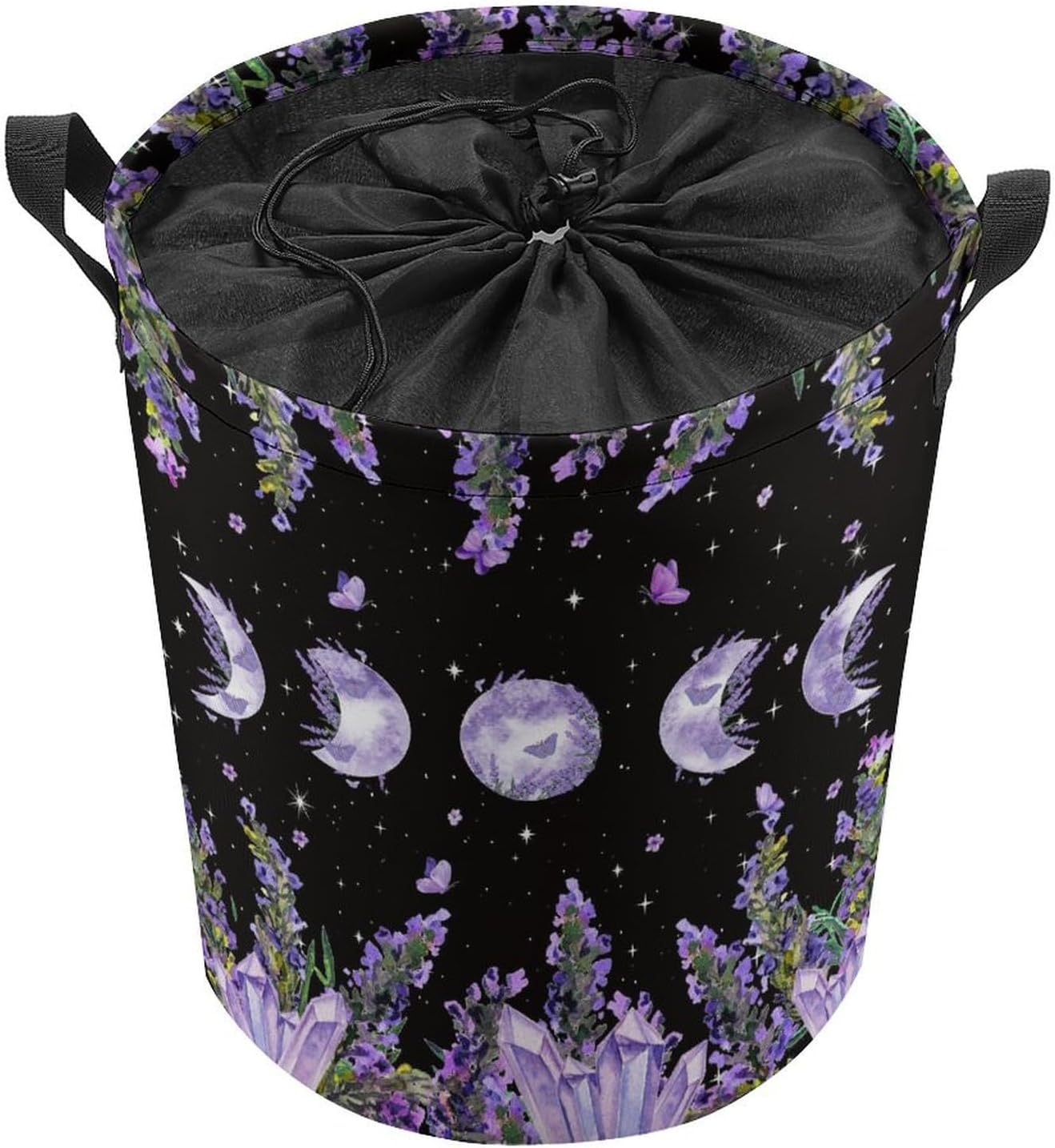 Brebasf Gothic Full Moon Lavender Laundry Basket Storage Basket,Watercolor Spring Farm Floral Butterfly Galaxy Star Print Dirty Clothes Basket For Laundry Room Balcony-13.8
