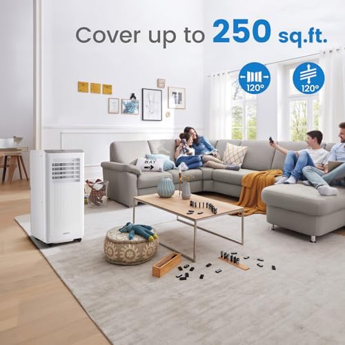 COSTWAY Portable Air Conditioner, 8000 BTU Air Conditioner with Remote Control, Digital Display, Installation Kit, Sleep Mode, 24H Timer, AC Unit for Bedrooms Up to 250 Sq.Ft, White (8000 BTU)