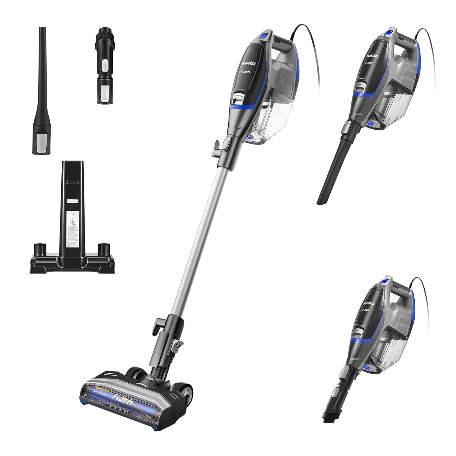 Eureka Corded Stick Vacuum Cleaner for Home Pet Hair, Lightweight Vacuum Cleaner with Powerful Suction for Carpet Tile and Hard Floor, Blue, NES520BL 2-in-1 Flash Handheld Vac
