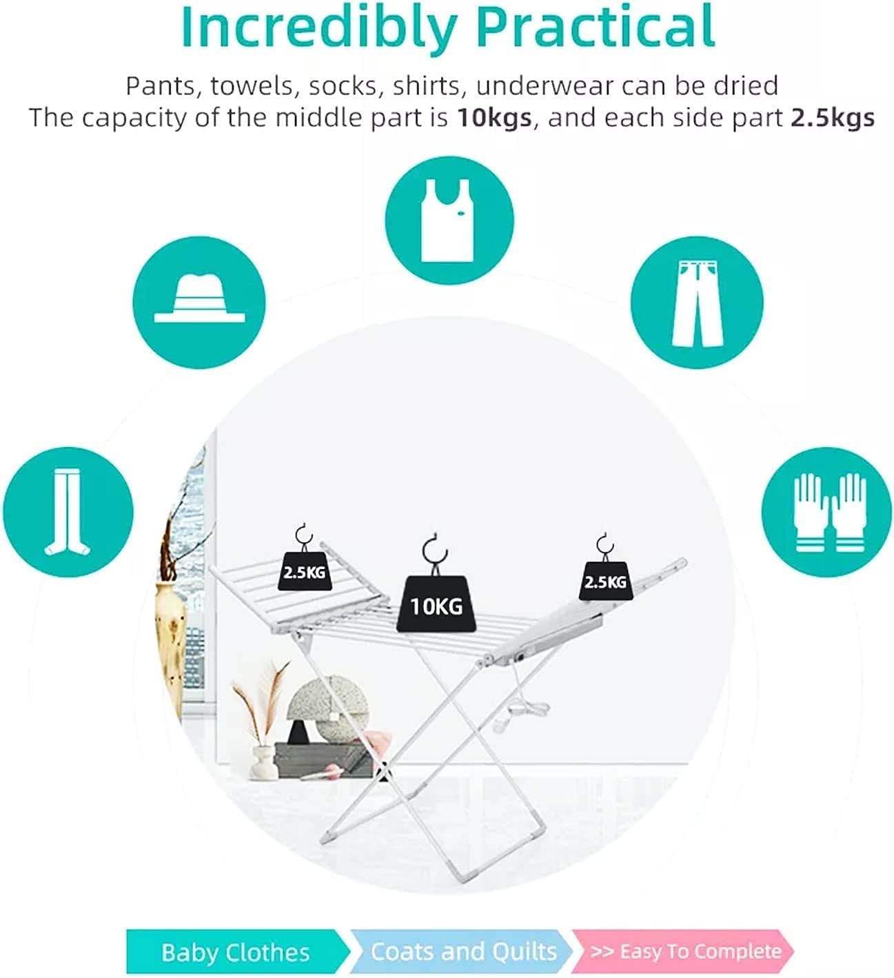 Electric Heated Clothes Airer Dryer - Towel Warmer, 230W Fast Laundry Washing Dr 230W Fast Laundry Washing Drying Indoor Horse Rack, Efficient Laundry Drying Rack for Clothes, Towels, Linens