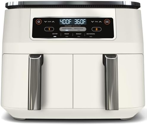 Ninja 4-in-1 Dual Basket Air Fryer with Smart Zone Divider – 8 Qt Family Size Capacity, Independent Temperature Controls & Digital Touch Panel – Air Fry, Roast, Reheat & Dehydrate Appliance