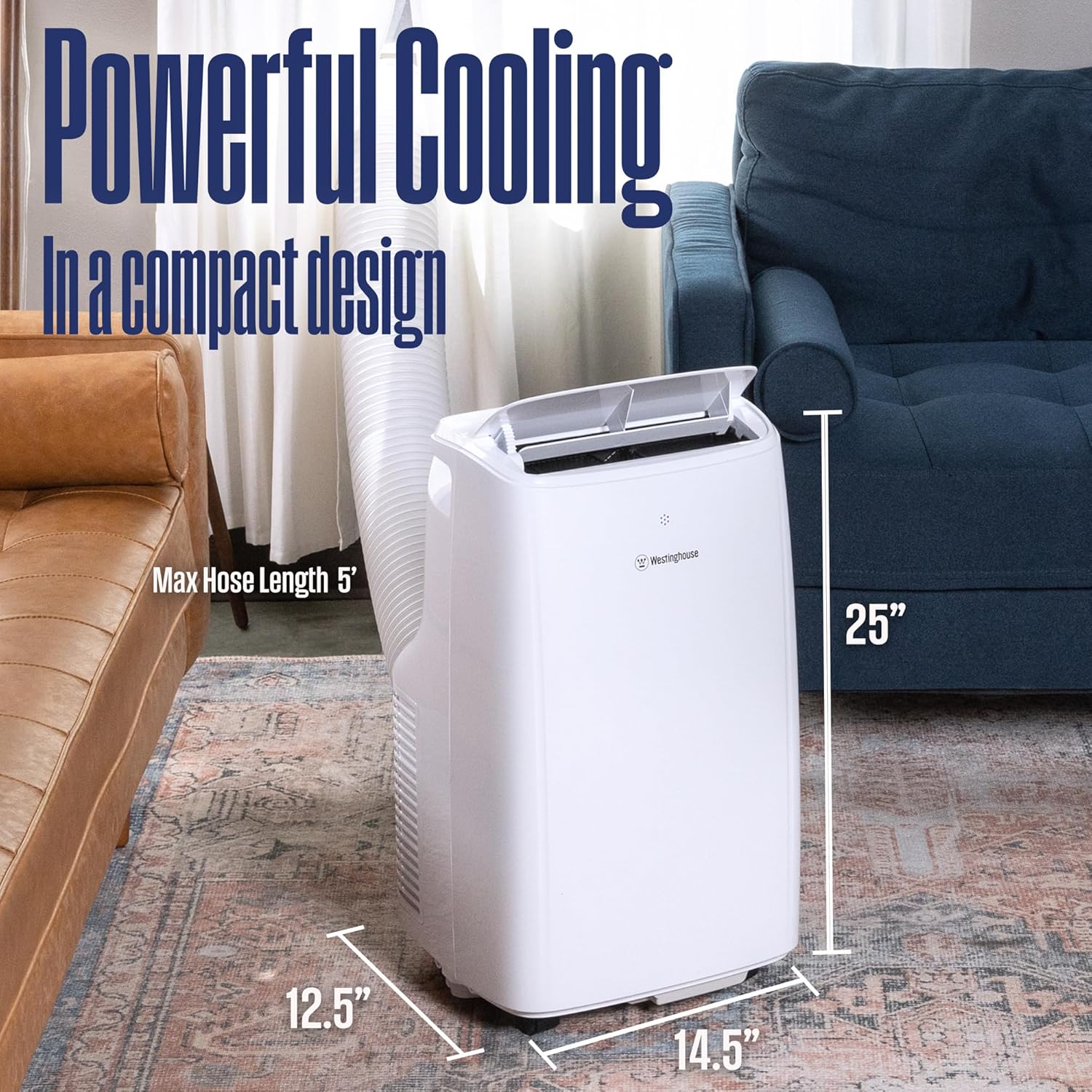 Westinghouse 10,000 BTU Air Conditioner Portable For Rooms Up To 450 Square Feet, Portable AC with Home Dehumidifier, Smart App, 3-Speed Fan, Programmable Timer, Remote Control, Window Kit, White