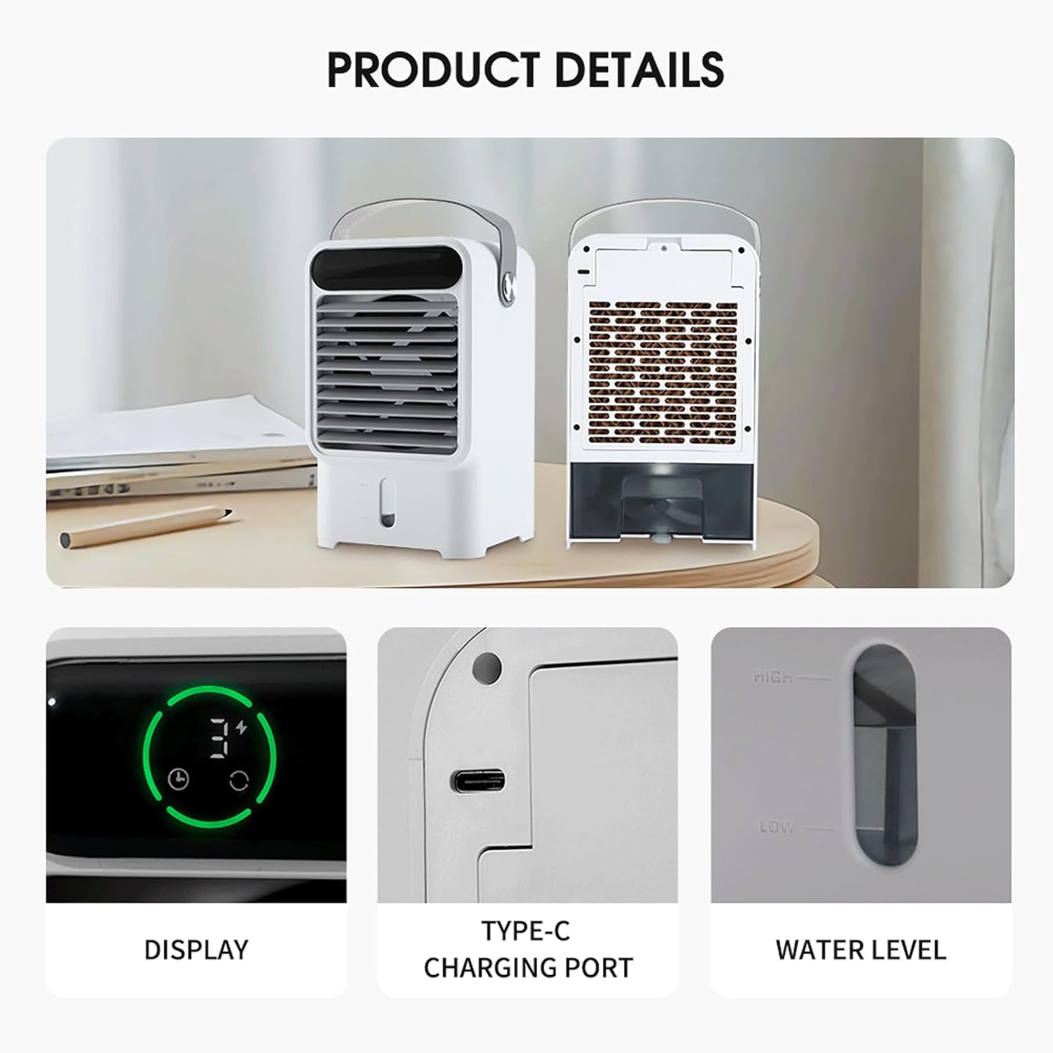 Portable Air Conditioners,Cooling Fan Mini Air Conditioner Portable, Evaporative Air Cooler Fan,3 Wind Speed & 7 LED Light,USB Quiet Air Conditioner Portable for Room Office Camping