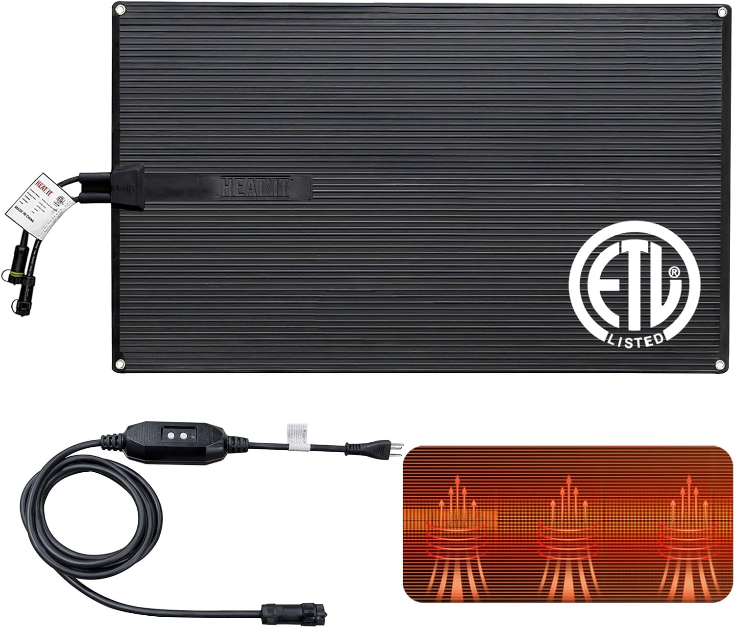 HEATIT Heated Snow Melting Mats, Heated Outdoor Rubber Mats for Entrances, Snow Melting and Ice Melting Mats for Sidewalks,Includes,Power Cable with Straight Plugt (24