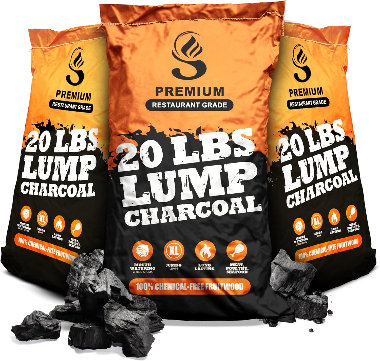 Sunlight® Lump Charcoal for Grilling and Smoker, 100% Natural Citrus Coal Briquettes, Coal for Big Green Egg, Grilling, BBQ Coal Briquettes, Lump Coals for Smoker, Green Egg, Kamado Joe Grill(60 lbs)
