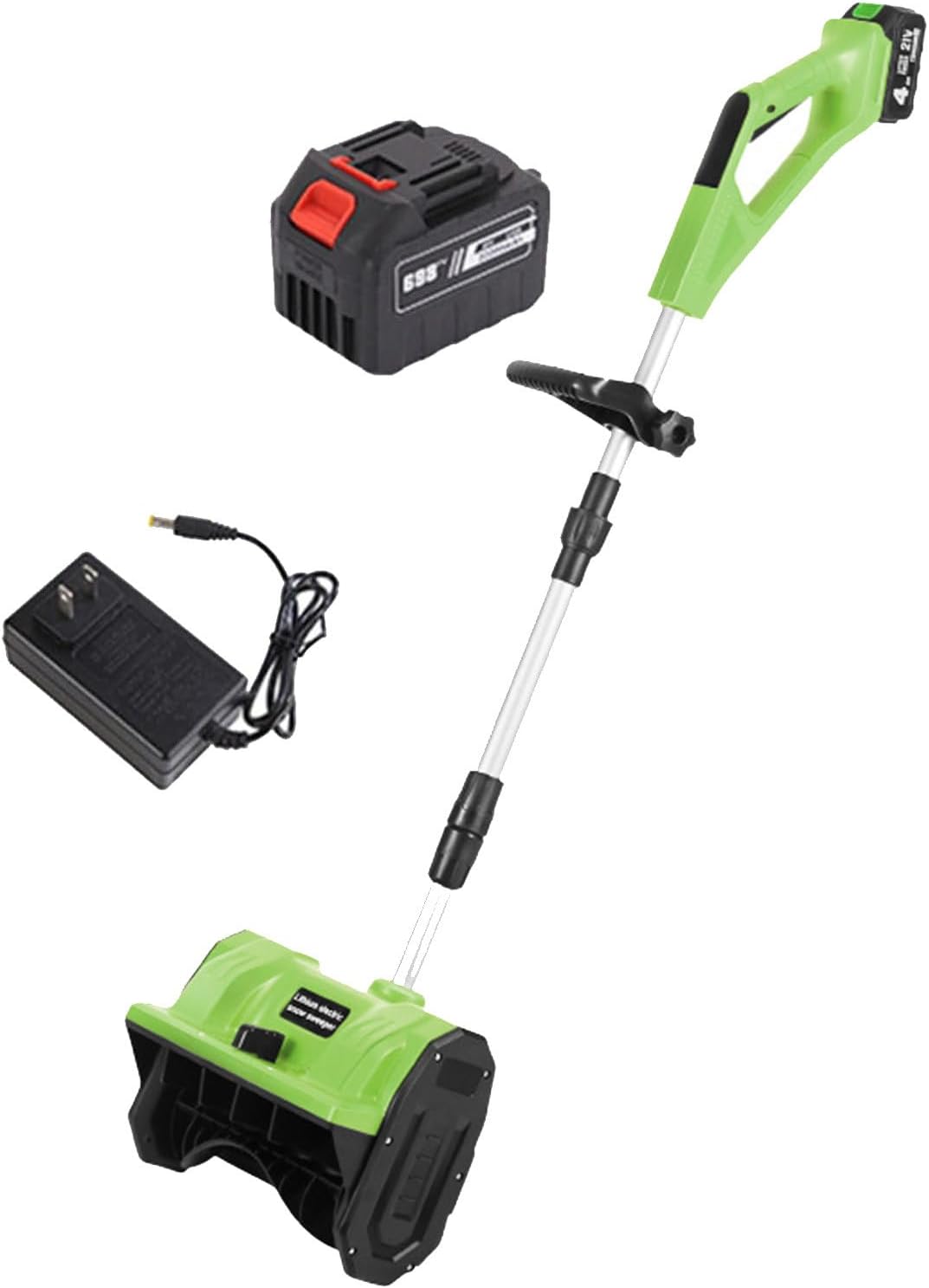 Cordless Snow Shovel with Li-ion Battery & Charger,Adjustable Front Handle & Telescopic Pole, 11in Width & 6in Depth & 26ft Throwing Distance,for Driveway Clearing, Patio,Green-1Battery