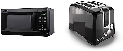 Emerson 0.7 CU. FT. 700 Watt Black Microwave Oven (MW7302B) and BLACK+DECKER 2-Slice Extra Wide Slot Toaster