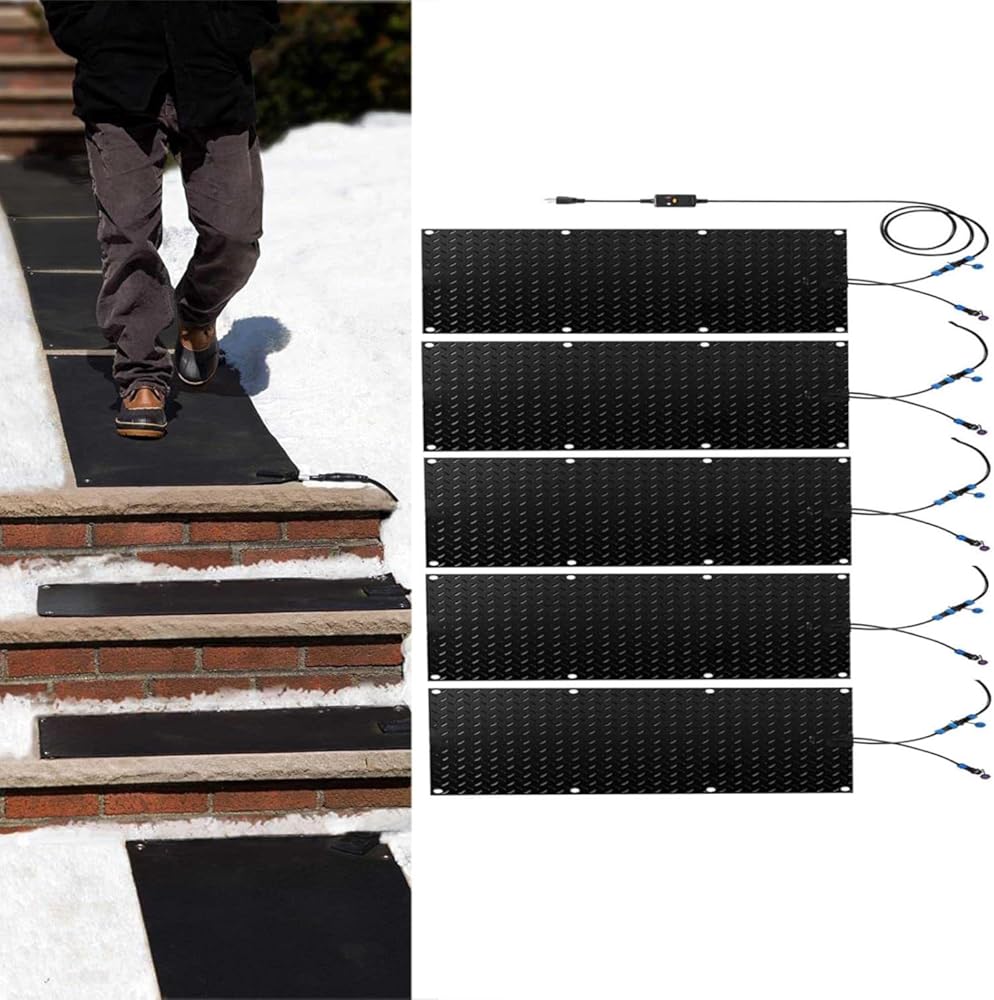 Snow Melting Walkway Mat, 1/2/3/4/5 pcs Melting Mat Slip-Proof Rubber Heated Mat, Heated Snow Melting Mats Driveway Walkway,Electric Snow Melting Mats for Winter Sn(5 Pcs-12x48in/(30x120cm))