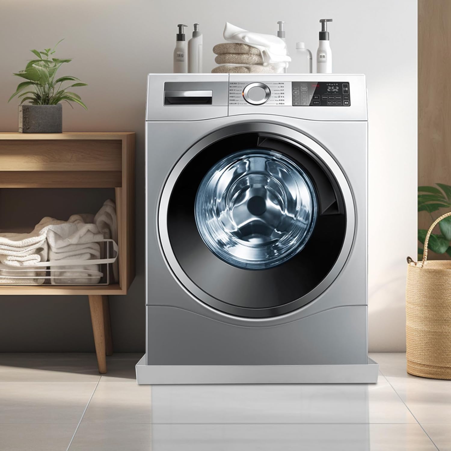 28 X 30 X 2.5 Inch Washing Machine Drain Pan with Hole, 304 Stainless Steel Under Washer Machine Drip Pan with Hose Adapter, Drain Pan for Washer Dishwasher HVAC Dryer Water Heater