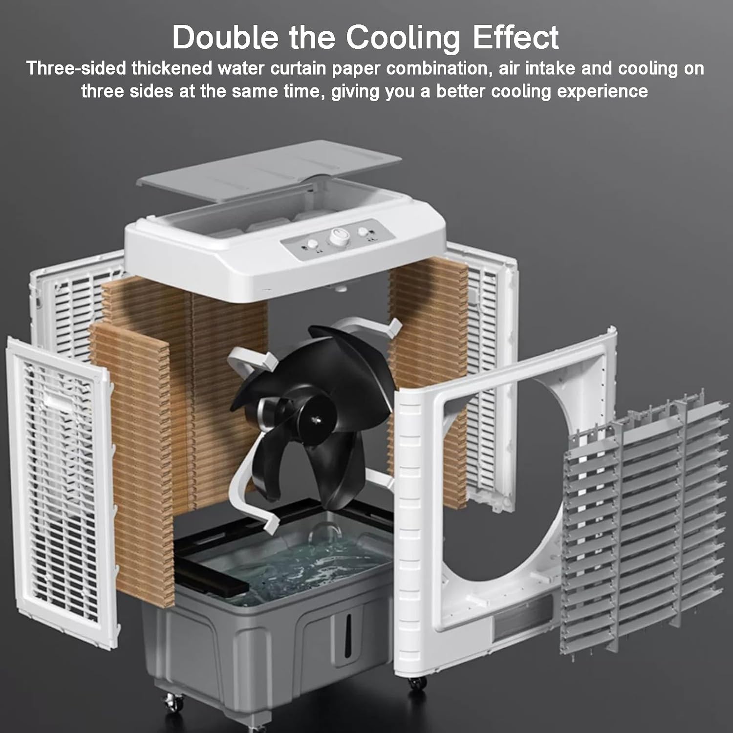 Evaporative Cooler, Portable Air Conditioners, with Large Capacity Water Tank, Powerful Air Supply, 3 Wind Speeds, for Backyard, Garage, Patio(118cm/46in)