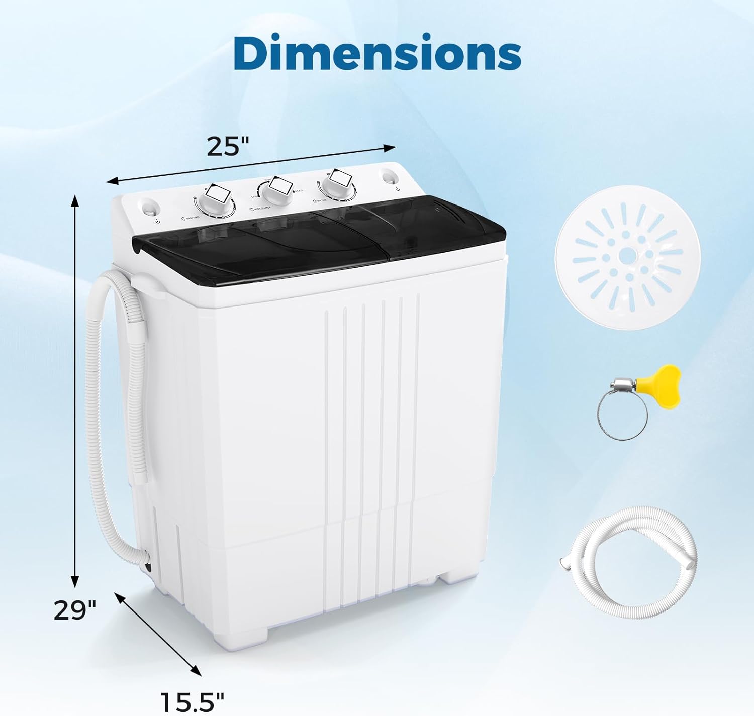 COSTWAY Portable Washing Machine, Twin Tub 20 Lbs Capacity, Laundry Washer 12 Lbs and Spinner 8 Lbs with Drain Pump, Timer Control, Perfect for Apartment Dorm RV, Black