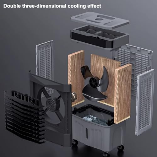 Swamp Cooler Air Conditioner, Evaporative Air Cooler with 4 Ice Box, 120°Oscillation, Portable Cooling Fan with 3 Speeds for Bedroom Home Office(48x35x115cm/19x14x45inch)