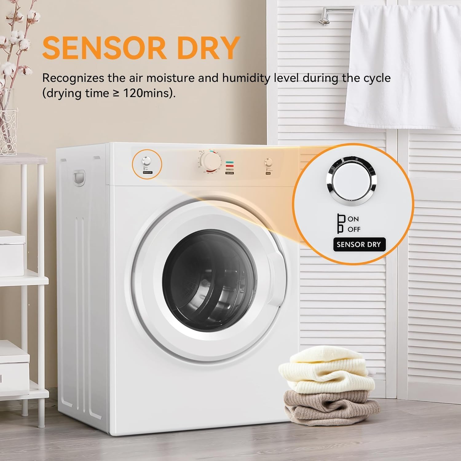 3.5 Cu.Ft. Clothes Dryer, 1500W Portable Dryer,26.4 LBS Drying Machine with Stainless Steel Drum, Exhaust Pipe for Apartment, Dorm, Home