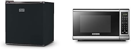 BLACK+DECKER BCRK17B Compact Refrigerator Energy Star Single Door Mini Fridge with Freezer, 1.7 Cubic Feet, Black & EM720CB7 Digital Microwave Oven with Turntable Push-Button Door, Child Safety Lock