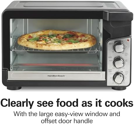 Hamilton-Beach Easy View XL Toaster Oven with Sure-Crisp® Air Fry, 1750W, 6-Slice Capacity, 12” Pizza Fit, 5 Cooking Modes, Extra-Large Window, Timer & Temp Control Dial, Air Fry Basket Included