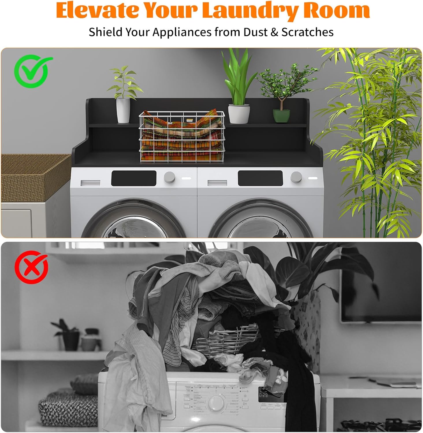 2-Tier Washer Dryer Countertop, Wood Laundry Countertop with Edge, 54