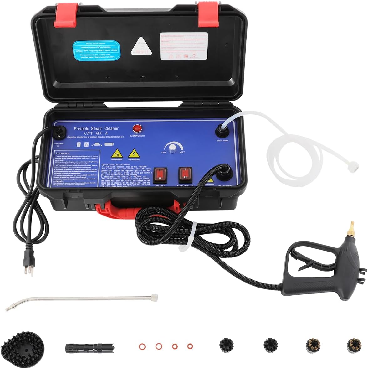 Steam Cleaner, 1700W High-Pressure Electric Trigger Steam Cleaner with 4 Brushes, Portable for Home Kitchen Car Detailing with Toolbox, Extension Rod, LED Light