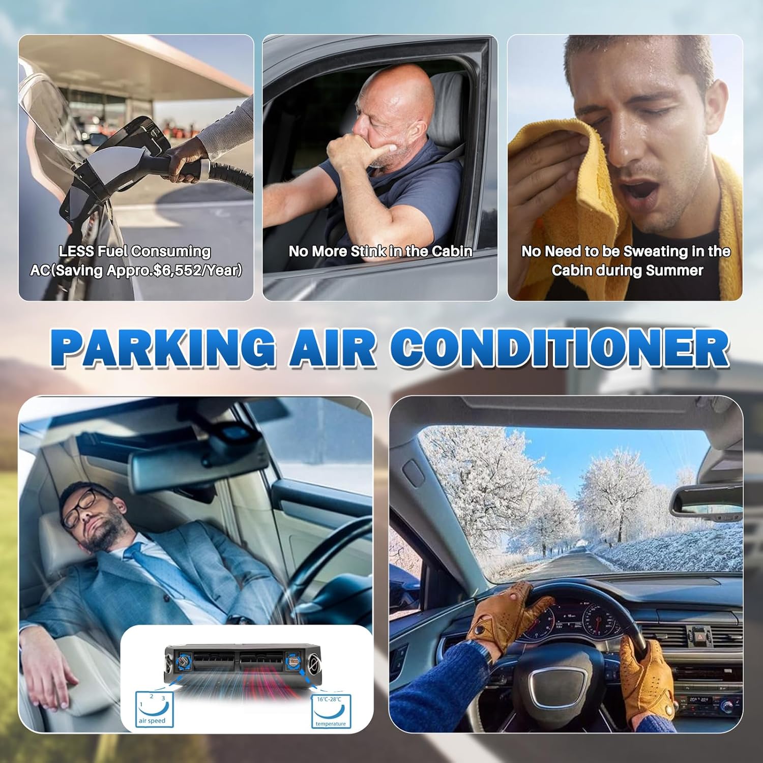 12V Air Conditioner for Car w/Heat 10000BTU, Under Dash 12 Volt Air Conditioner, 3-in-1 Compressor&Condenser DC AC 12V, Low Noise Rapid Cooling for Car, Automotive, Sedan, Pickup