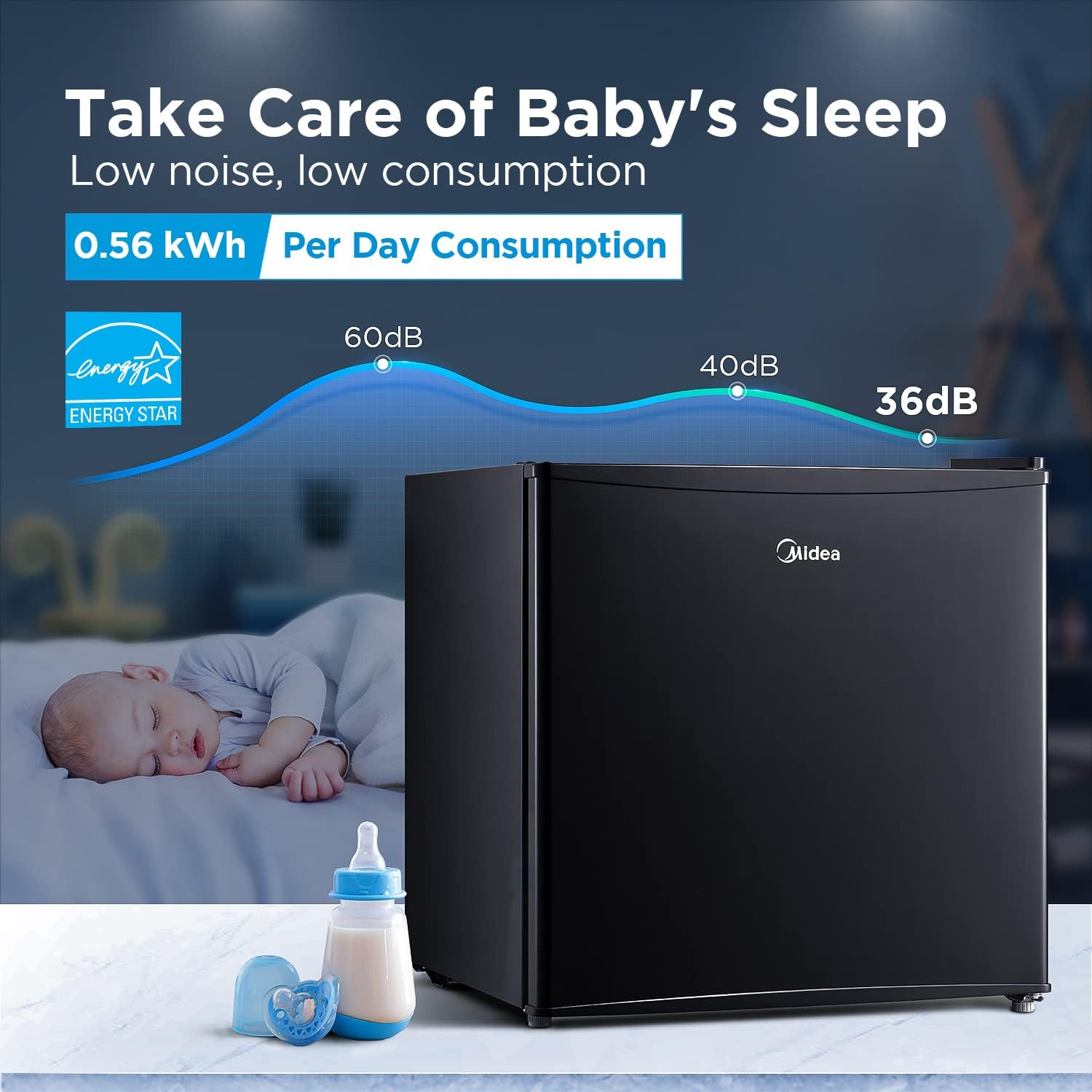 Midea WHS-65LB1 Compact Single Reversible Door Refrigerator, 1.6 Cubic Feet(0.045 Cubic Meter), Black & TOSHIBA EM131A5C-BS Countertop Microwave Ovens 1.2 Cu Ft, 12.4