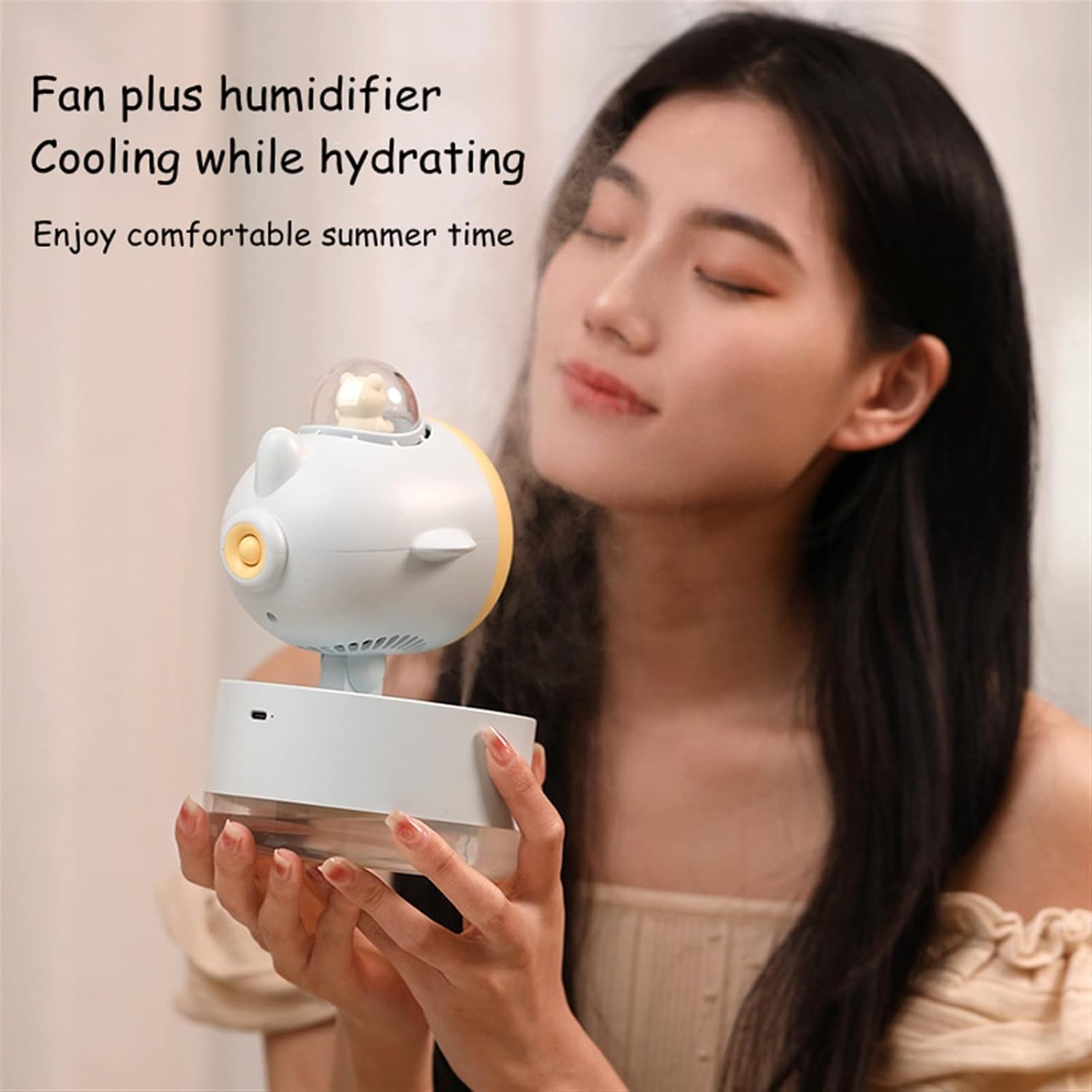 Humidifier Mini Portable Water Cooled Spray Fan USB Rechargeable 3600 mAh Battery Wireless Air Conditioner Electric Cold Mist Humidifier Fan Ultrasonic Humidifier(Pink)