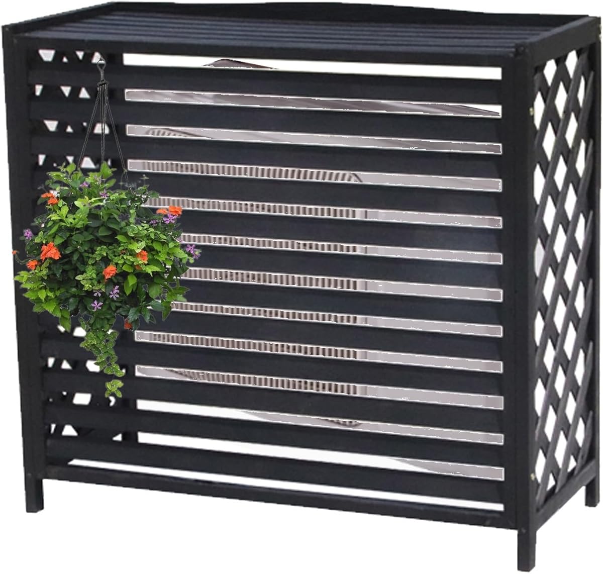 Air Conditioner Cover for Outside Units Stable Free Standing AC Fence Screen Wooden Storage Shelf for Outdoor Condenser Flower Shelf Decorative Easy to Install(Black,L96cm*W40cm*H89cm)