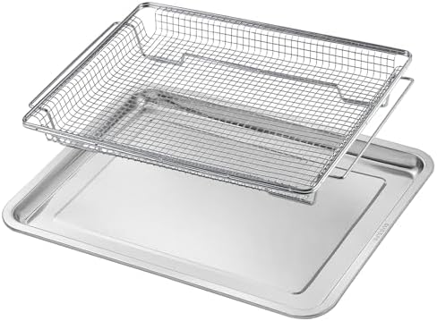 Atgestore W11548747 Air Fryer Basket Replacement for Whirlpool Kitchenaid Oven Parts 18.5’’x12.8’’ Mesh Basket 304 Stainless Steel Air Fryer Tray Range Stove Toaster Oven Rack Grill Pan Crumb Tray