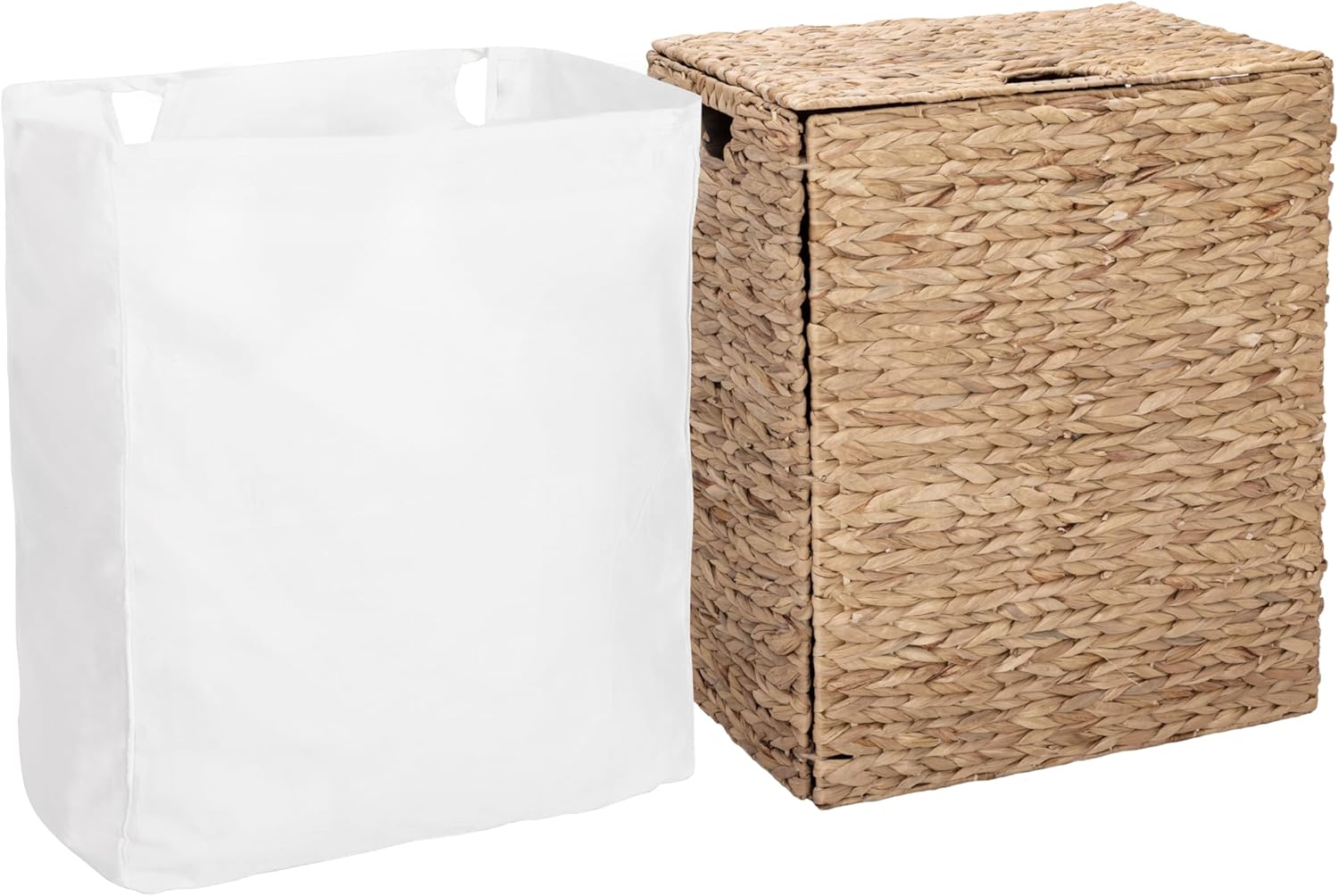 Seville Classics Premium Natural Handwoven Portable Laundry Bin Basket with Carrying Handles, Natural Water Hyacinth, Rectangular, Volume: 2.5 bushels or 3.1 cu. ft, 18.5
