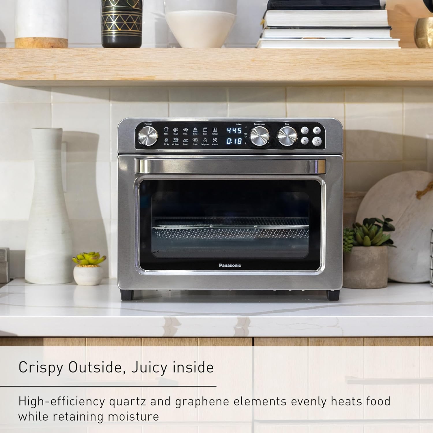 Panasonic FlashXpress Family Size Air Fryer Toaster Oven Combo, 11 Cooking Functions, 1800W PFAS-Free, Double Infrared Heating, Temperature Control Dial, Stainless Steel - NB-G211P