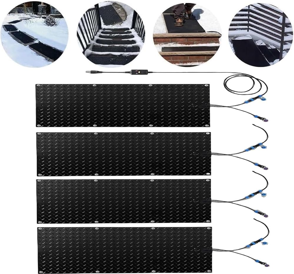 Heated Snow Melting Mats for Stairs- 1/2/3/4 pcs Snow Melting Walkway Mat, Heated Snow Melting Mats Driveway,Heated Outdoor Mats,Electric Snow Melting Mats for Wint(4 Pcs-12x24in/(30x60cm))