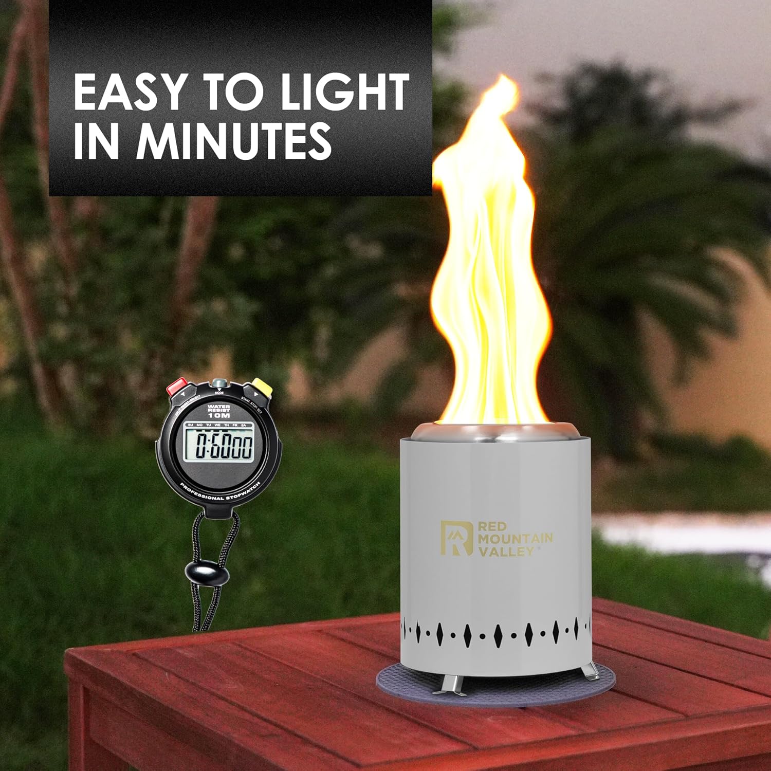 Red Mountain Valley 24'' Fire Pit with Grey Tabletop Smokeless Fire Pit