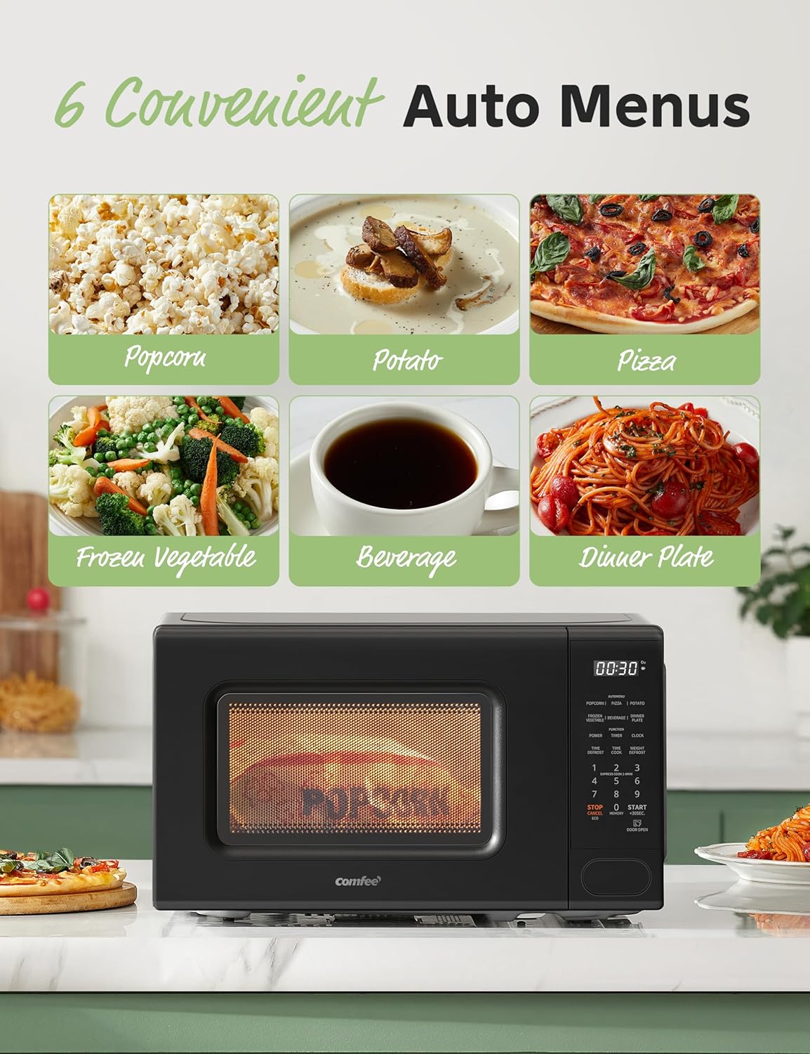 COMFEE CMO-C20M1WB Countertop Microwave Oven, 0.7 cu.ft Small Microwave with 11 power levels,Turntable Reset Function, Speedy Cooking, Weight/Time Defrost, Memory function, Children Lock, 700W