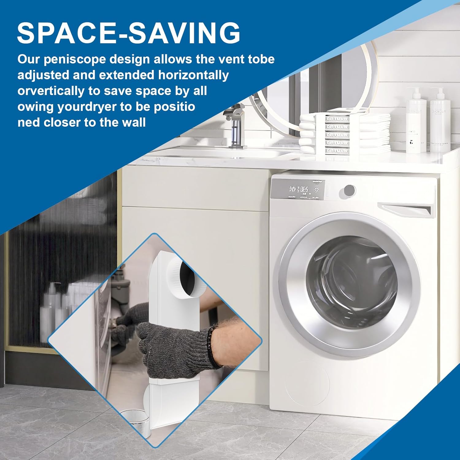 12in-19in Adjustable Periscope Dryer Vent，Telescoping Dryer Vent Kit, Upgraded 304 Stainless Steel Dryer Vent, for Tight space duct dryer vent pipe 4 Inch dryer exhaust vent (white baked paint)