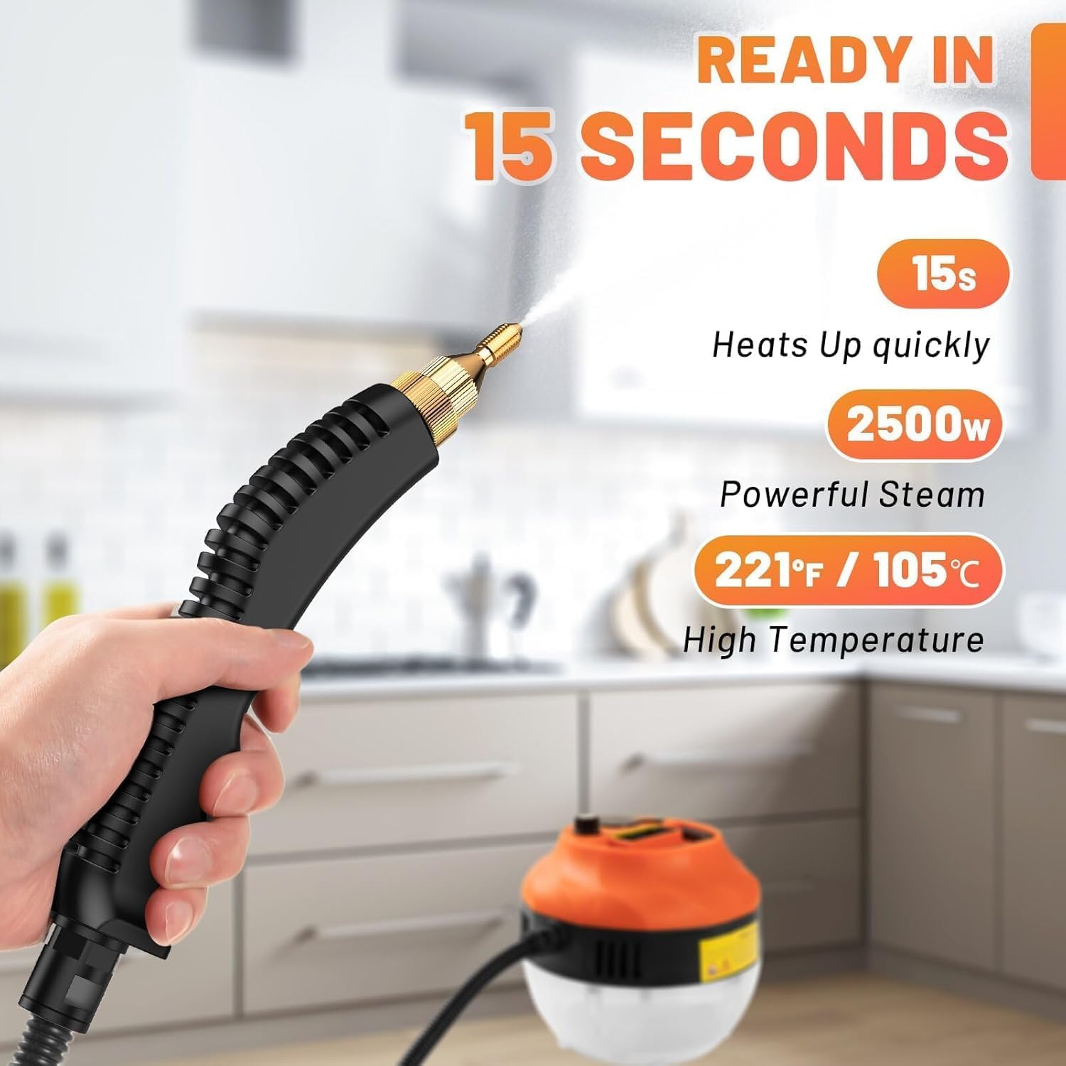 1500W Handheld Steam Cleaner, Professional Portable Steamer with 3 Brushes & 6 Adjustable Gears for Deep Cleaning
