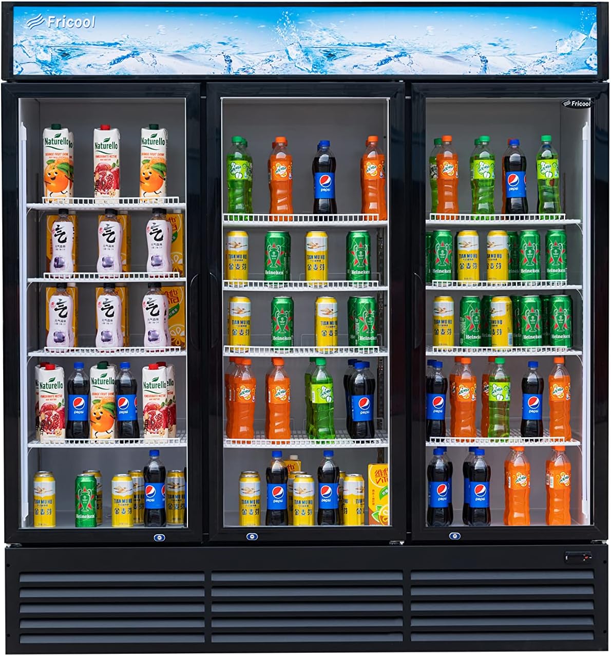Commercial 3 Glass Door Merchandiser Refrigerator-Upright Beverage Cooler with LED Lighting