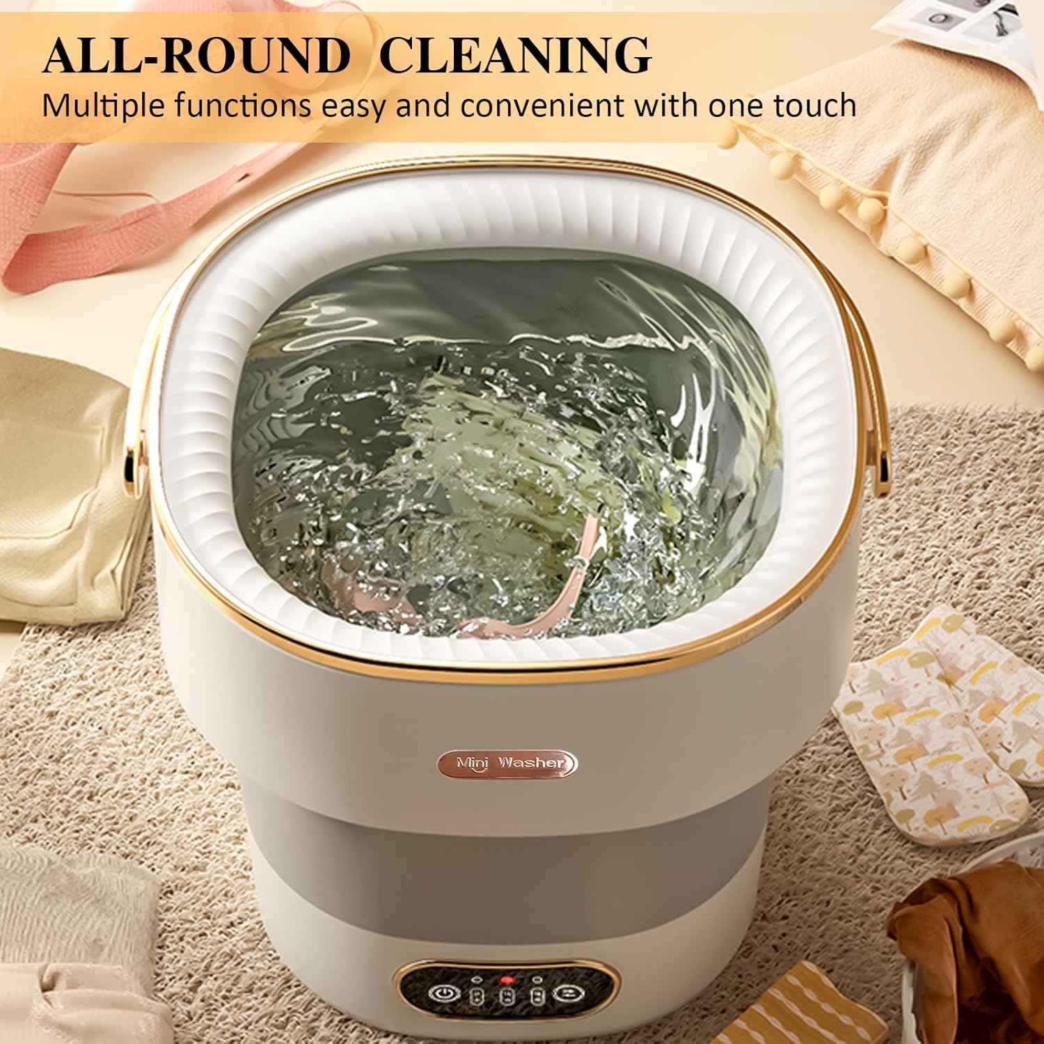 Portable Washing Machine,Mini Washer 16L Upgraded With Spin Basket,Small Clothes Folding Washing Machine Of Underwear, Baby And Small Clothes,Suitable For Home Apartments Dormitories, Hotels Khaki
