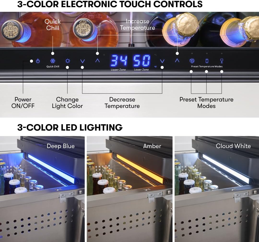 Zephyr Presrv 24 Inch Panel Ready Dual Zone Refrigerator Drawers Wine & Beverage Fridge, Wine Cooler Home Bar Under Counter, Energy Star Certified (Handles sold separately, Wood panels not included)