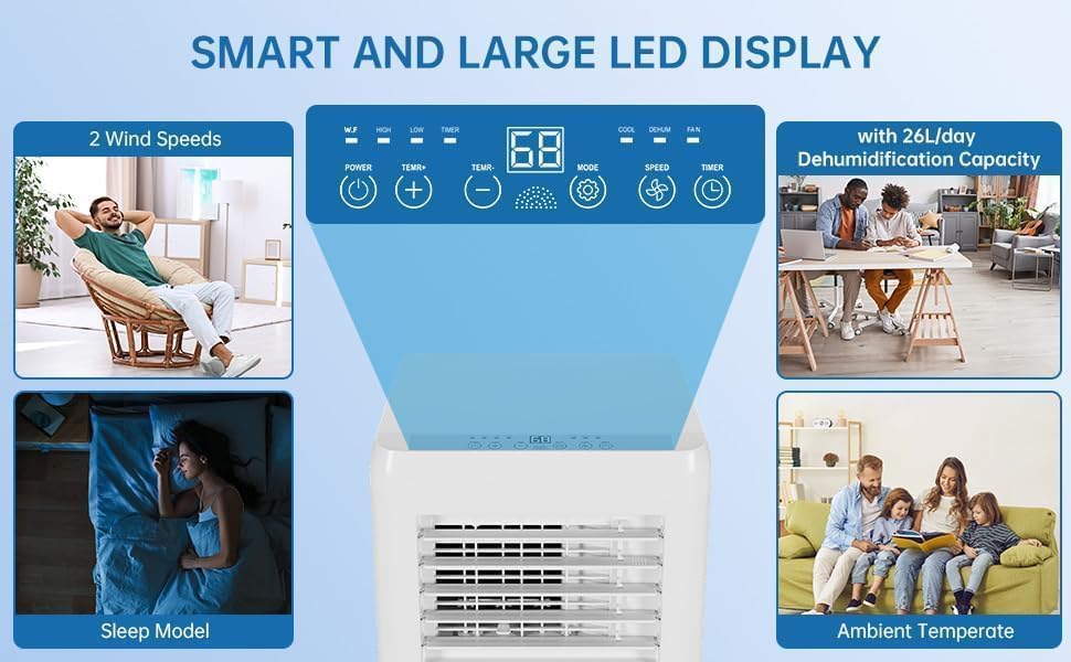 Standing Portable Air Conditioner, 4 In 1 Quiet AC Unit, Cools Up to 450 Sq.Ft, 10000BTU Portable Air Cooler with Remote & 24H Timer for Bedroom Comfort, White