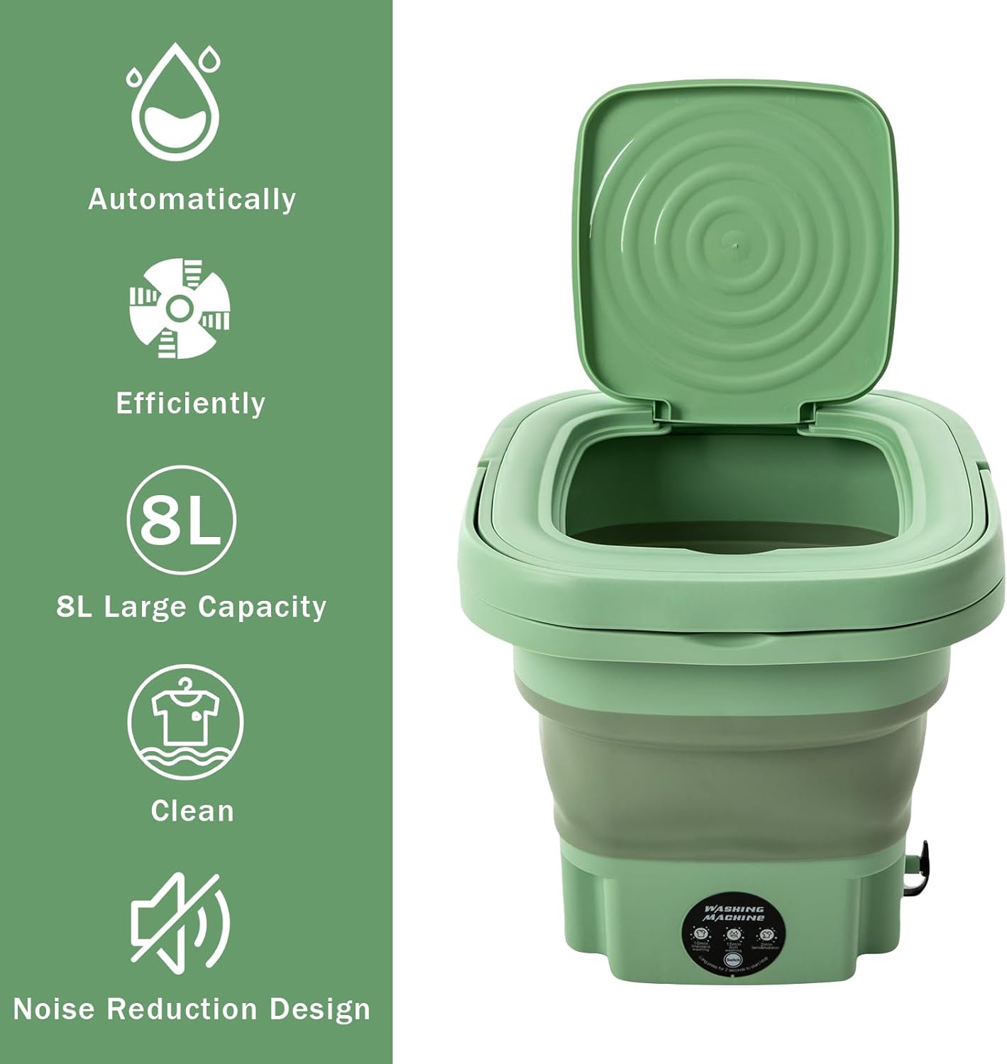 8l Portable Mini Washing Machine, Foldable Washer With Drainage Basket,Wave Wheel Structure Design & Concealed Handle, 3 Cleaning Modes Suitable For Underwear Baby Small Clothes. (Mint Green)
