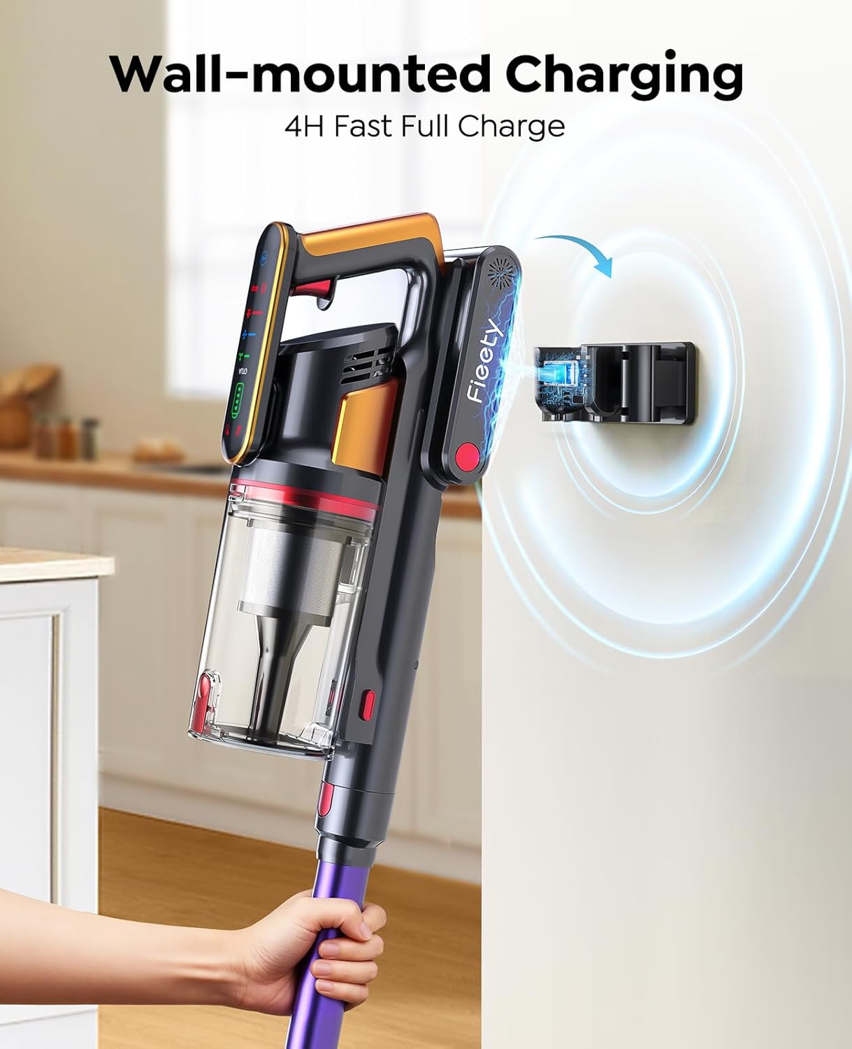 Cordless Vacuum Cleaner 50KPa/600W/65Mins Stick Vacuum Cleaners for Home with Pet Brush, 3.3Ft Hose, Wall Mount Charging, Auto Mode, Touchscreen, Self-Standing Vacuum for Pet Hair/Carpet/Car, Ultra10