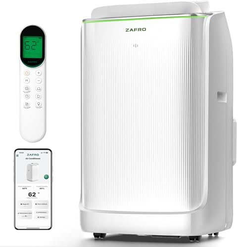 ZAFRO Portable Air Conditioners 16,000 BTU (12,000 BTU SACC), Ultra Quiet(42dB) Smart AC with Drainage-free Cooling/Dual Duct/24Hrs Timer/APP/Remote/Cool, Fan & Dehumidifier Modes for Rooms