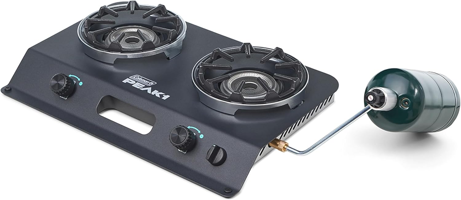 Coleman PEAK1 2-Burner Portable Camping Stove, Premium 20,000 BTUs Gas Stove with Adjustable Burners & Carry Case, Great for Camping, Tailgating, Grilling, BBQ, & More