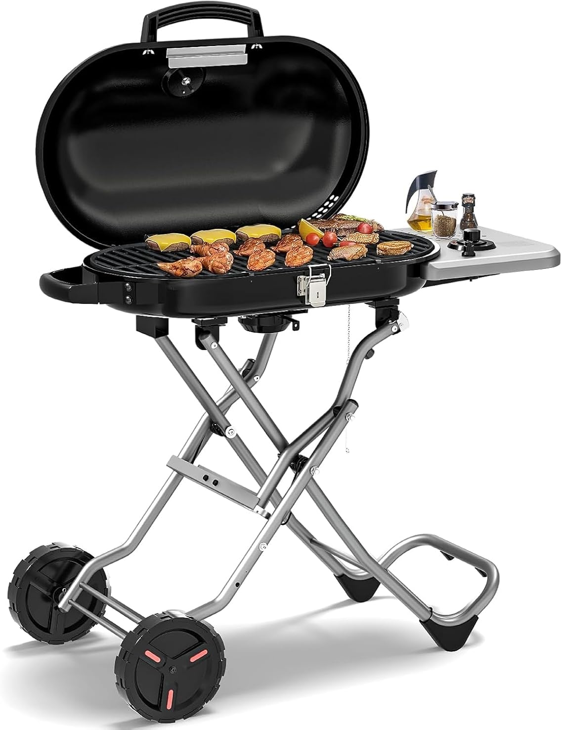 Portable Propane Gas Grill, 15,000 BTU Foldable Outdoor Grill with 348 Sq. In. Grilling Area for Camping, BBQ, Parties, Backyard, Beach Outings