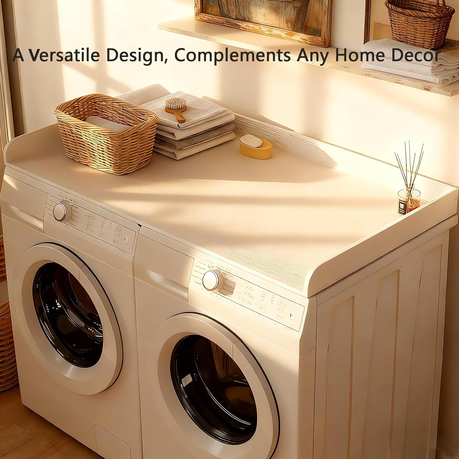 Fabuday Wood Washer Dryer Countertop for Laundry Room - 54'' W x 27.5'' D x 3.2'' H Laundry Counter Table for The Top with Edge, Storage and Organization Over Washing and Dryer, Crisp White