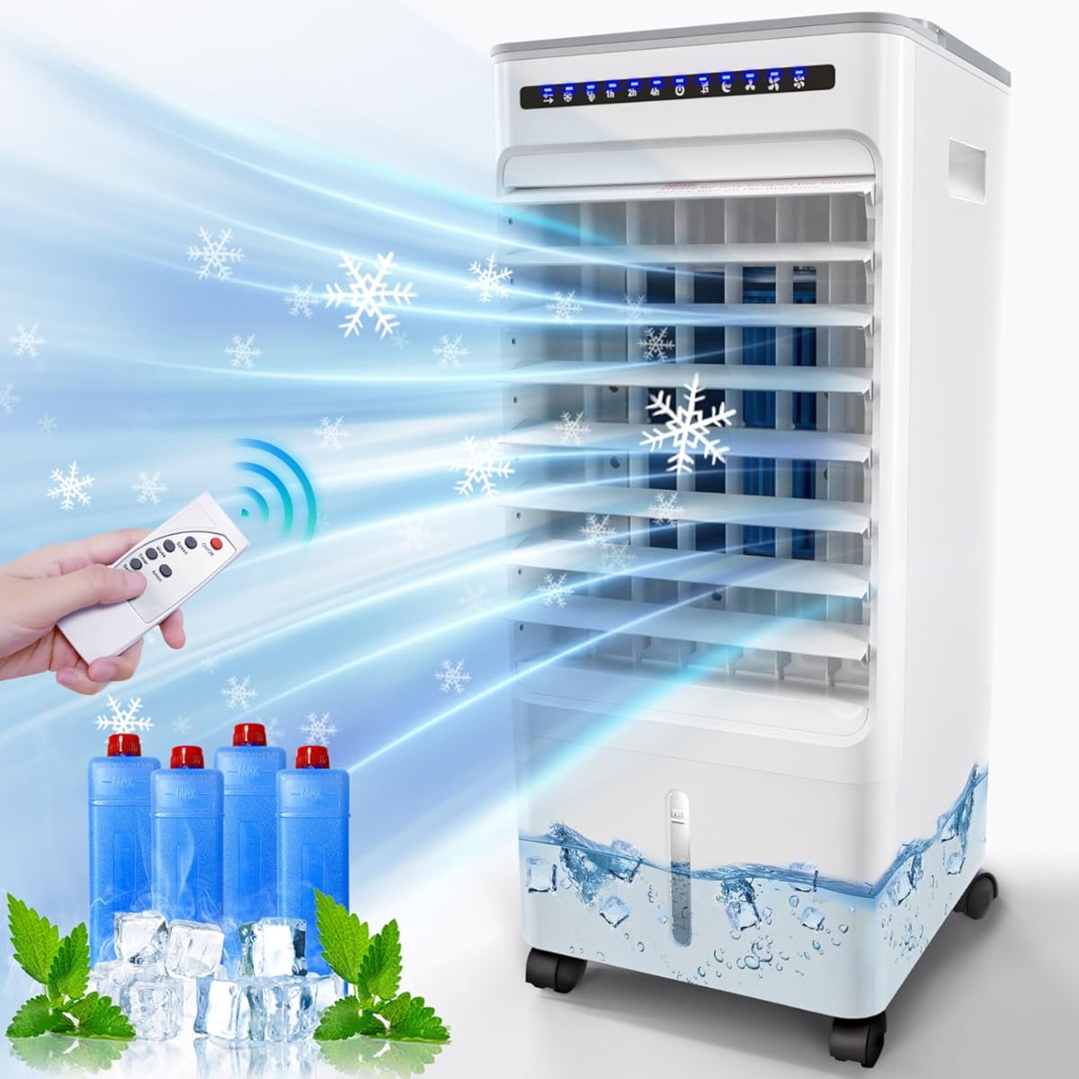 Swamp Cooler, Evaporative Air Cooler with 5L Water Tank,120°Oscillation, 4 Ice Pack, 3 Speeds, 7H Timer, Remote & Touch Control, Evaporative Cooler Cooling Fan for Room,Home,Office,Kitchen