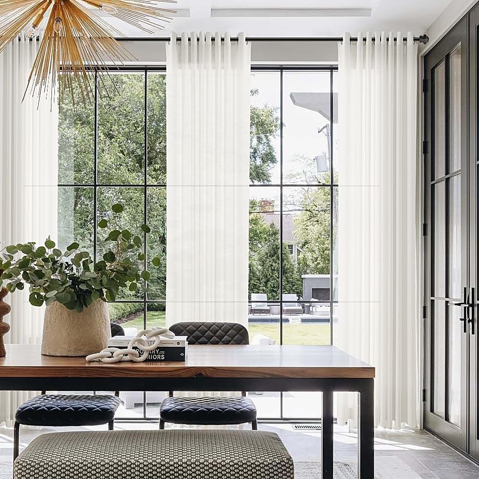 Ivory Linen Curtains 84 inches Long 2 Panel Set Grommet Elegant Semi Sheer Light Filtering Drapes Neutral Boho Off White Linen Blend Privacy Window Curtains for Living Room Bedroom 52X84