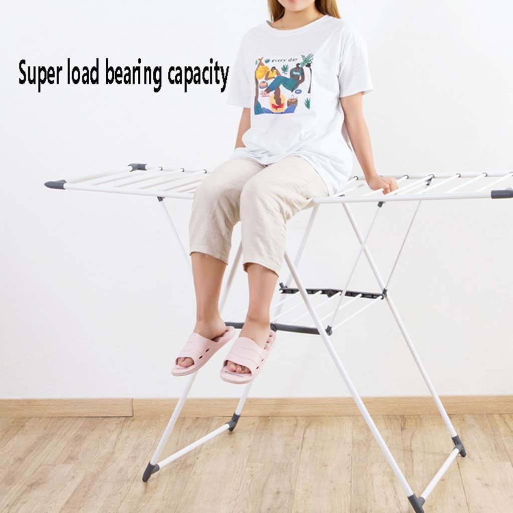 Laundry Rack, Folding Clothes Airer, with Wheels Balcony Expandable Adjustable Wings Towel Rack Bold Thickening Stainless Steel Dryer